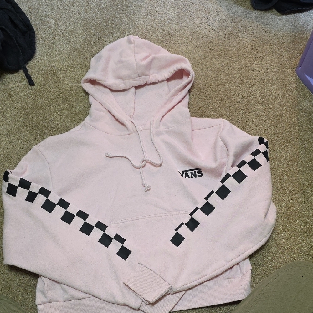 Vans Light Pink Hoodie with Black Checkered Design